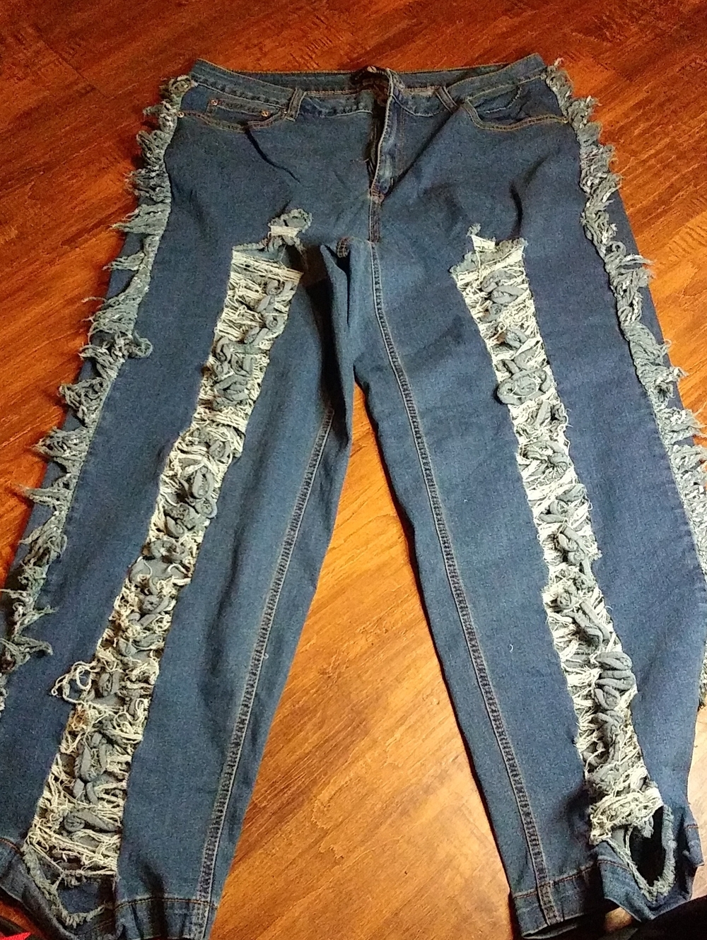 Ashley Stewart Dark Blue Distressed Fringe Boyfriend Jeans